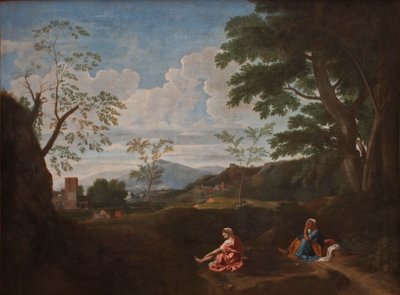 Landschaft mit einer Frau, die die Füße wäscht von Nicolas Poussin
